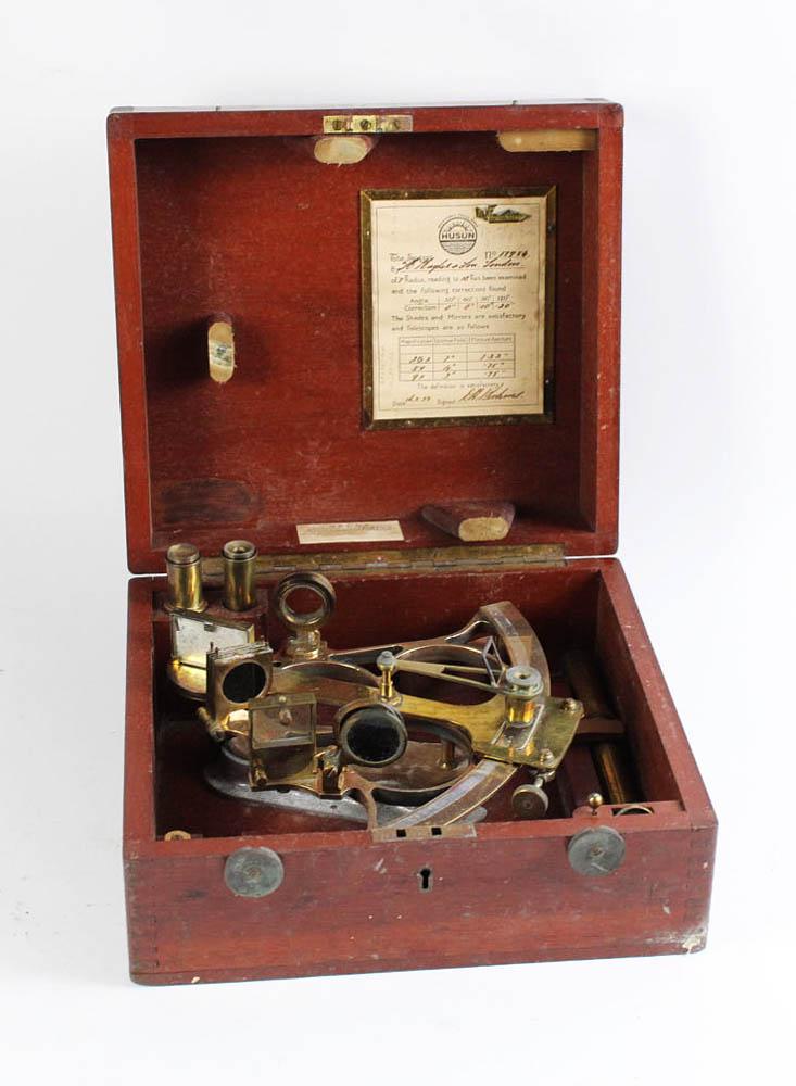 English Brass Sextant in Wood Case, Hughes (1 of 8)