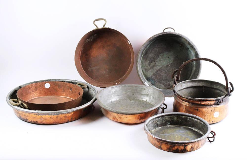 Group of Copper Pans, Some with Brass Handles (1 of 12)