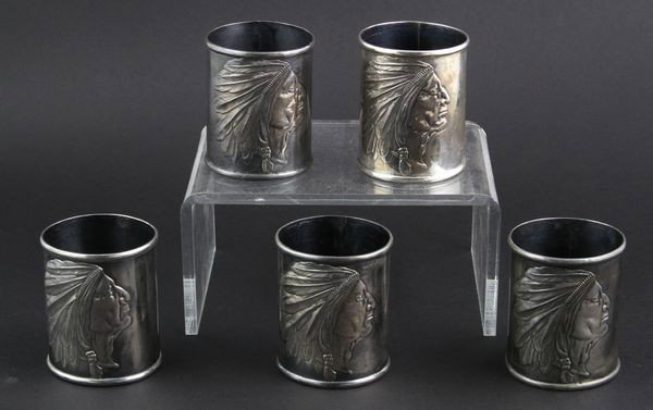 Sterling Silver Napkin Rings: Unger Brothers sterling silver medallion napkin rings, 10.7 tr oz.