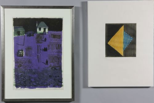 Lot of 2 Abstracts: Lot of two abstracts, one a lithograph by Arthur Luiz Piza (Brazilian, b. 1928), 68/99, 9 1/4" x 10 1/4", second a watercolor titled 'Bathing on the Beach' by Jonathan Meese (German, b. 1970), circa 1