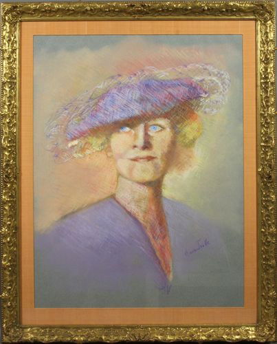 Anne Joelle, portrait of a woman, pastel on paper: Anne Joelle, portrait of a woman, pastel on paper, 23 1/4" x 19", 31" x 25" in gilt frame, signed LR.