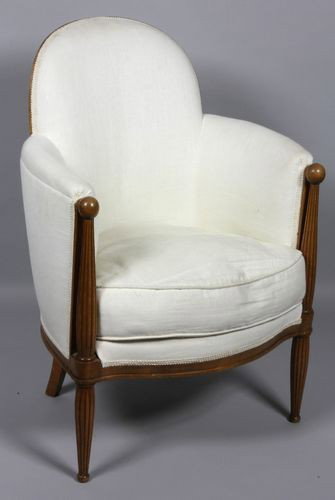 Art Deco Bergere Armchair: Art Deco bergere armchair with reeded arm supports, 34 1/2" x 23" x 21 1/2".