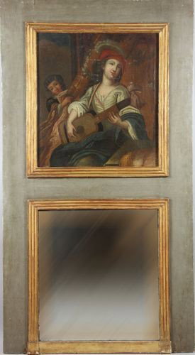 Italian Trumeau Mirror: 18th Century Italian trumeau mirror, with original mirror, 39" x 71".