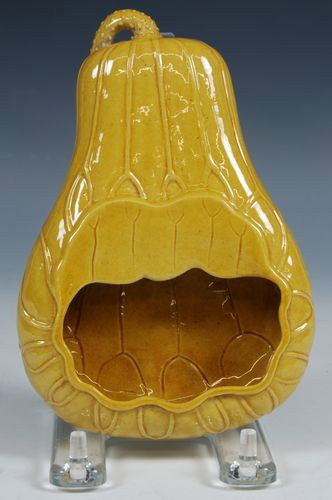 Chinese 20th C. Brush Washer: Brush washer, China, 20th century, of yellow glaze, 1 1/4"h x 6"l x 4"w.