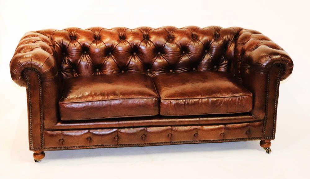 Chesterfield Diminutive Brown Leather Sofa (1 of 4)
