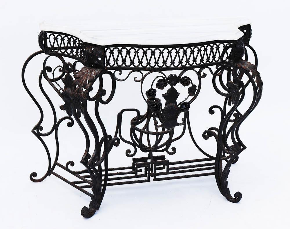 Fancy Wrought Iron Console Table with Marble Top (1 of 6)
