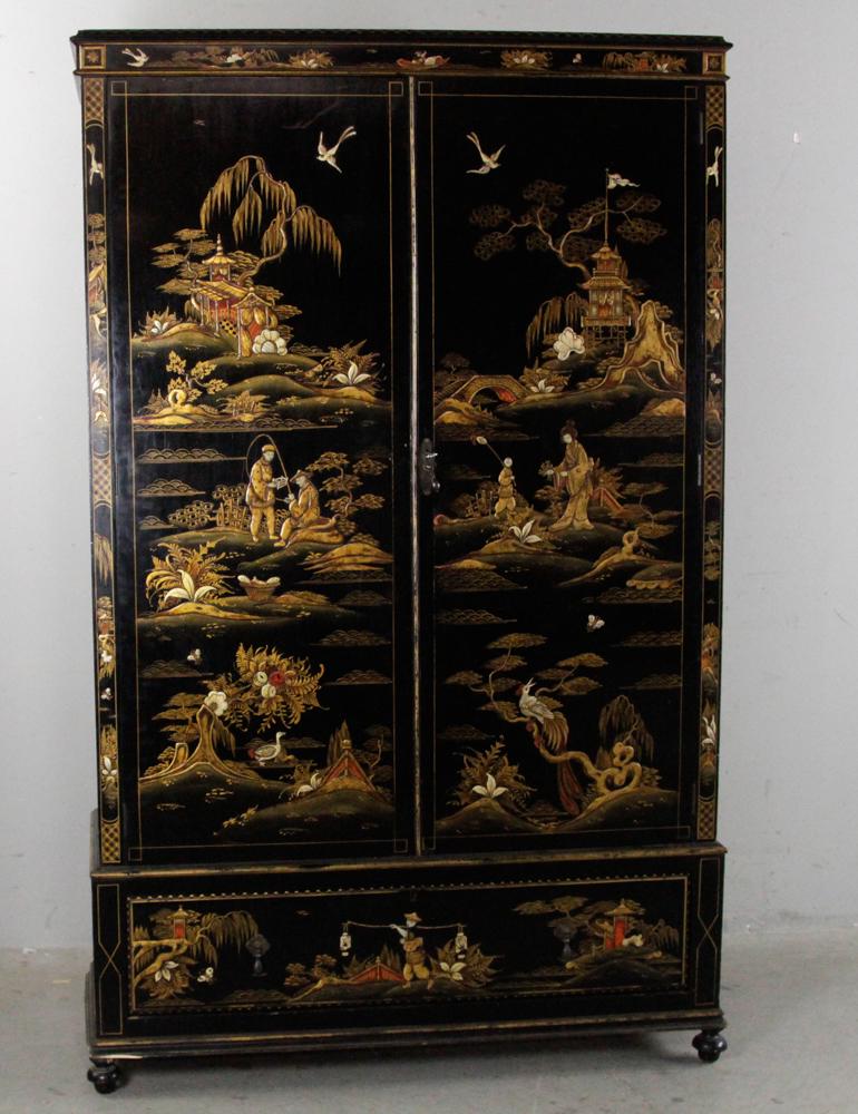 20thC English Black Chinoiserie Cabinet (1 of 6)