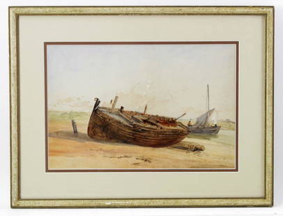 Attr to William Bradford, "Ship Hull", Watercolor: American school, attributed to William Bradford, "Ship Hull", watercolor, 12" x 18", framed 19" x 25".