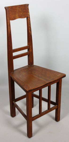 Early Stickley Brothers Chair: Early Stickley Brothers Quaint Furniture side chair, design #283 1/2, 38 3/4"h x 16"w x 15"d, 18" (height of seat). Design as seen in "Quaint Furniture" catalog page 93. Paper label not present. No da