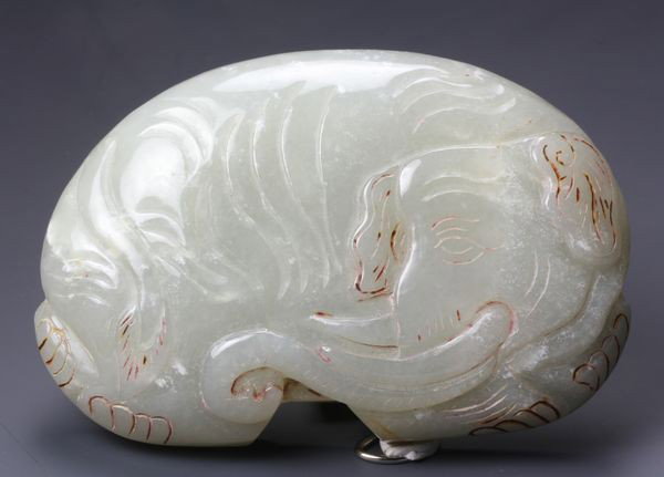 Chinese 20th C. Jade Inkstone: Jade inkstone, China, 20th century, in the form of an elephant, 3 1/2" x 2 1/4".