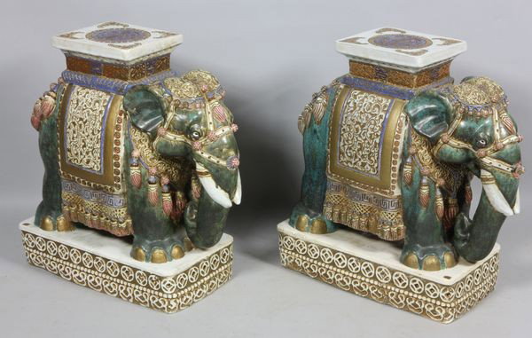 Vietnamese 1960's Pair of Ceramic Elephant Stands: Pair of ceramic elephant stands, Vietnam, circa 1960, 21"h.