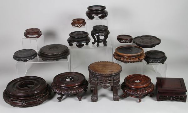 Fifteen (15) Chinese 19th/ 20th C. Stands: Fifteen (15) stands, China, 19th/ 20th century, largest 35"h x 11"w. In Box.