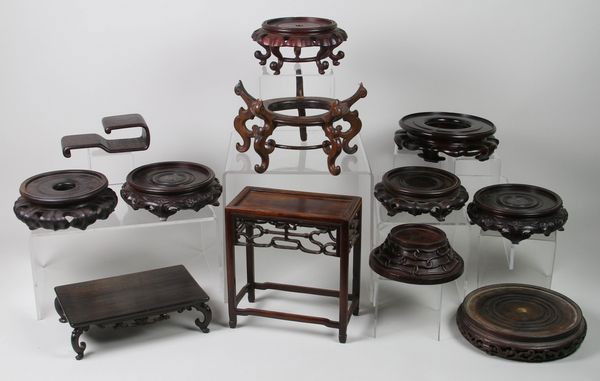 Twelve 19th/ 20th C. Chinese Stands: Twelve (12) stands, China, 19th/ 20th century, largest 8"h. In box.