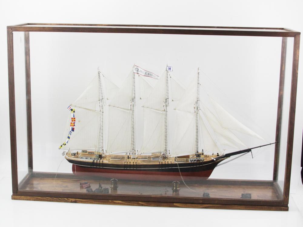Ship Model in Glass Case: Ship model in glass case, 26" x 42" x 9". Provenance: Estate of Henry F. Merrill of Portland, Maine.