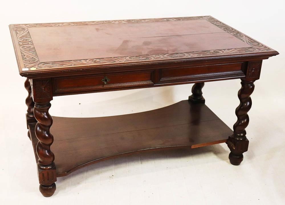 19thC Mahogany Library Desk with Pine Cone Design (1050) on Jan 08