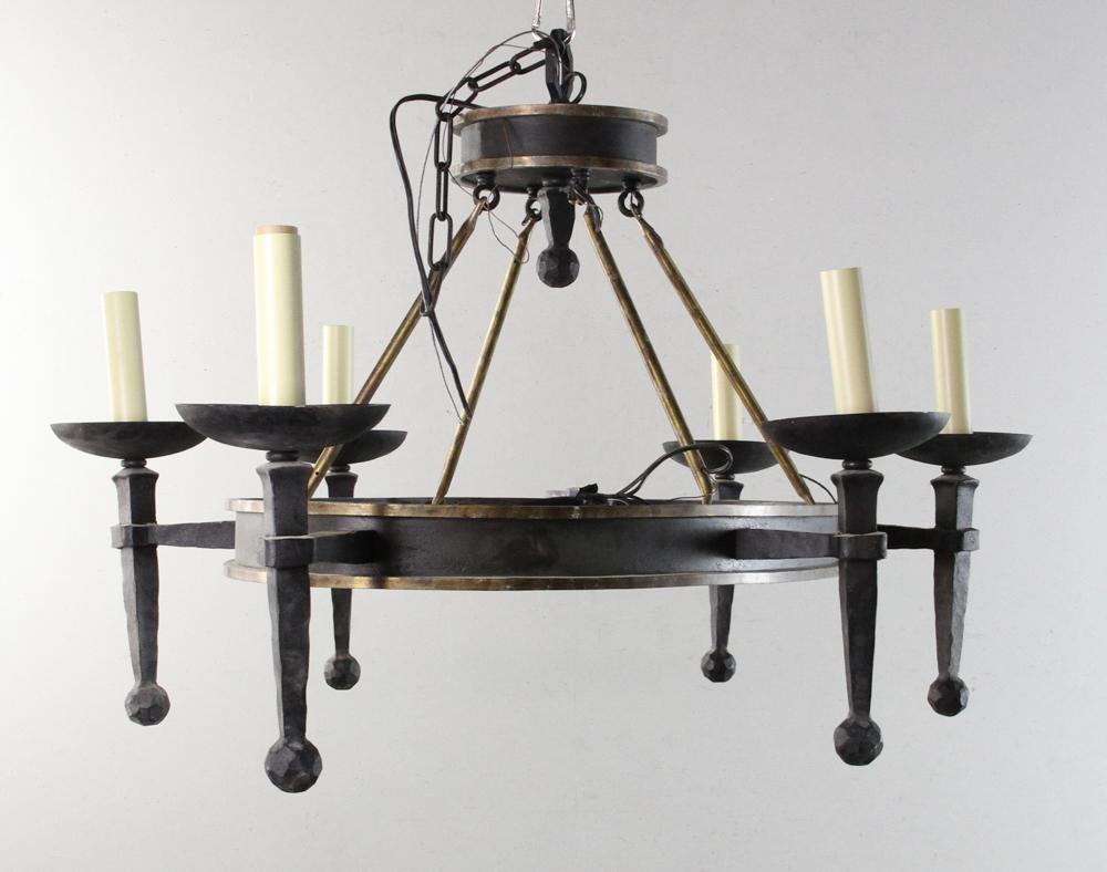 Wrought Iron Chandelier: Wrought iron chandelier, 16" H x 47" x 32" electrified