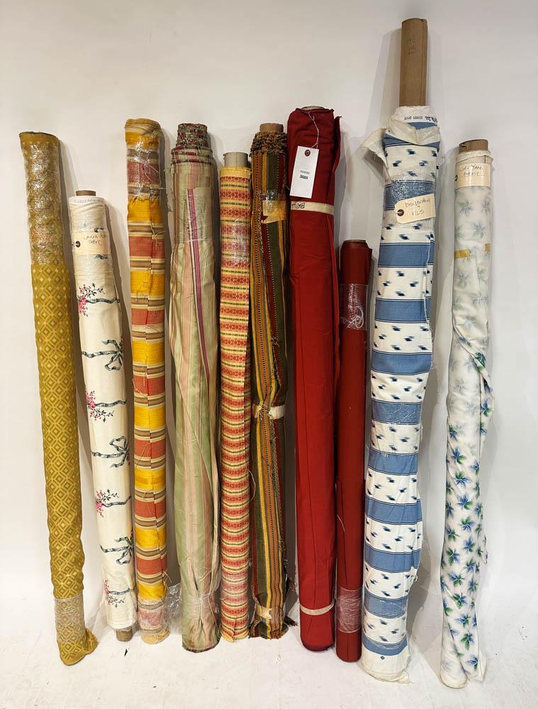 Assorted Fabric Remnants: Ten fabric remnants, Jay Yang, Brunschwig & Fils, Laura Ashley, longest 60" H. Provenance: Palm Beach, Florida estate.