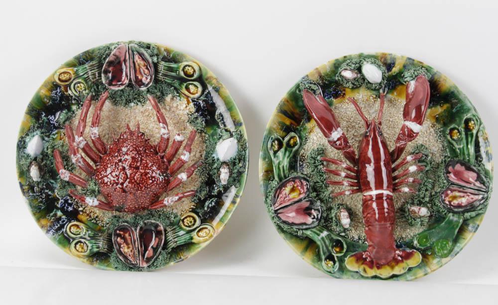 Palissy Ware Portuguese Majolica Lobster Crab Plates (1 of 7)