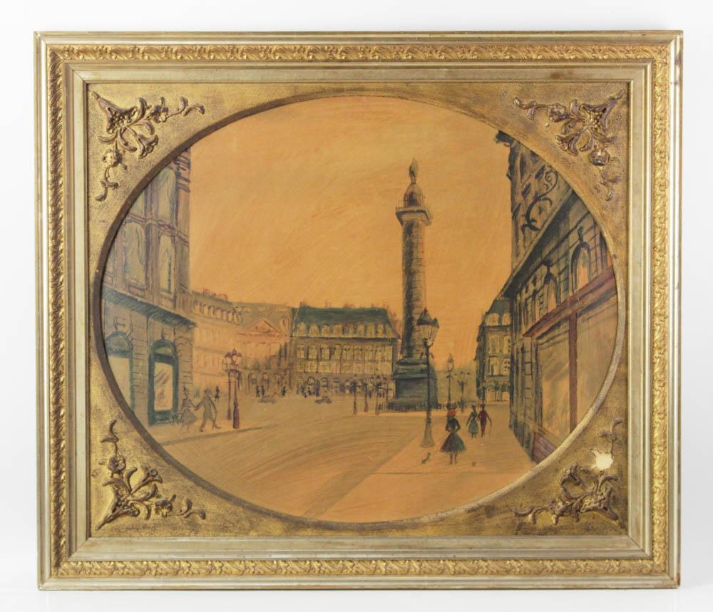 Paris Street Scene Print in Old Frame (1 of 7)