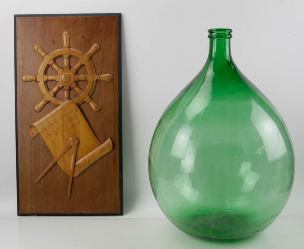 Vintage Nautical Carved Plaque, Hand-Blown Bottle (1 of 6)