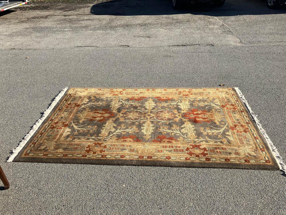 Oushak Rug: Oushak rug, 8' 8" x 5' 8". Provenance: Palm Beach, Florida estate.
