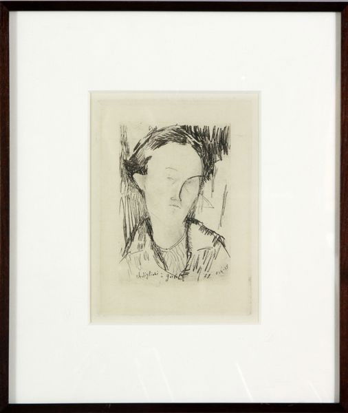 Modigliani, Portrait, Etching: Amedeo Modigliani (Italian, 1884-1920), portrait, etching, signed lower center, numbered "29 014-15" lower right, 8 3/4"h x 6 1/2"w (image), 15 3/4"h x 13 1/2" (frame). (E1075)