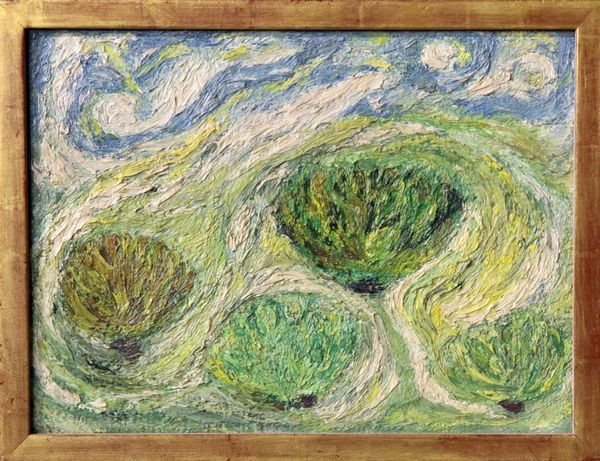 Chase, Trees, O/P: Janet Chase, brown and green trees, oil on panel, 12" x 16", 13 1/4" x 17 1/2" (frame). (E585)