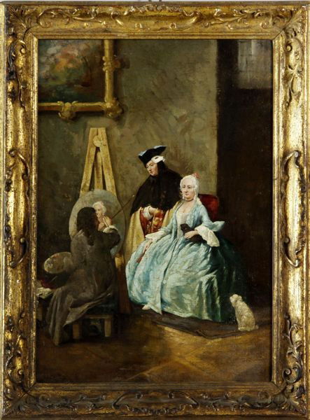 18th C. Woman Sitting for Portrait, O/C: Circle of Pietro Longhi, woman sitting for a portrait, oil on canvas, circa 1740 -1745, 19"h x 13"w (sight), 23 1/2"h x 17 1/4"w (frame). (E3032)