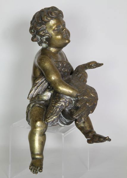 After della Robbia, Putto with Goose, Bronze: After Luca della Robbia, putto with goose, bronze, 14" x 6" x 7". (E5256)