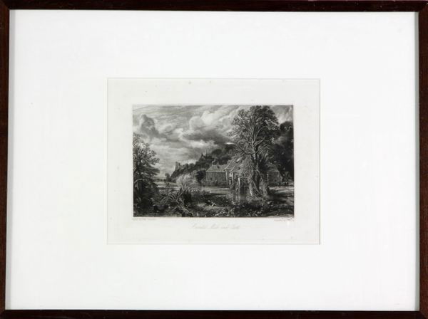 Lucas, Arundel Mill and Castle, Mezzotint: David Lucas (British 1776 - 1837), Arundel Mill and Castle, mezzotint after a painting by John Constable, titled lower center, No. 39, 1855, 7 1/2"h x 9 1/2" (sight), 14 3/4"h x 19 3/4"w (frame). (E46