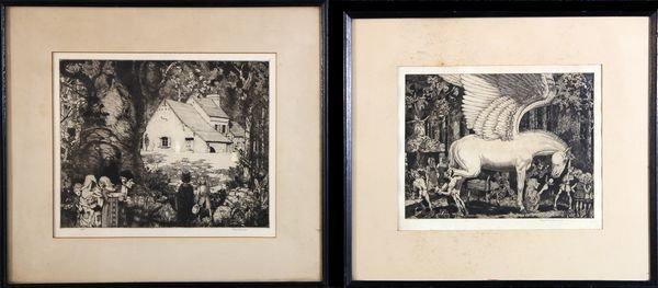 2 Lawson Etchings: Two Robert Lawson (1892-1957), illustrations of children's books, etchings, signed lower right, framed and matted under glass, 9"h x 10"w (image), 14"h x 15 1/2"w (frame).