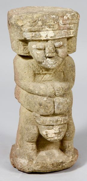 Central American Stone Carving: Central American stone carving, shows lichen and indications of burial, indeterminate age, 16"h x 6 1/2"l.