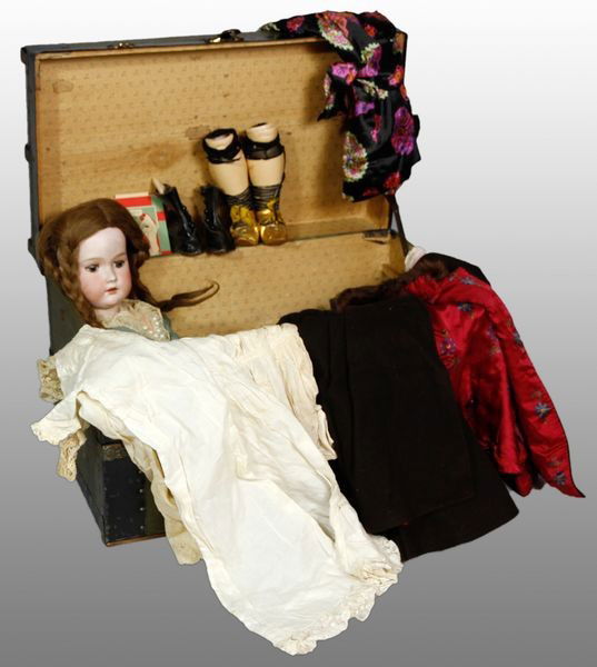 8 20th C. Dolls: Eight (8) 20th century dolls, doll clothes, and accessories to include: one American cosmopolitan doll, 21"h; two Kammer & Reinhardt dolls; one German J.Q.K. doll, doll case, clothes, trunk, and acces