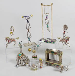 17 Piece Tiffany & Co. Circus Set: Seventeen (17) piece, Tiffany & Company circus set, enameled silver, by Moore, approximately 151 Troy oz, largest piece is 13"h. From the Robert Peterson Estate, San Diego, California.