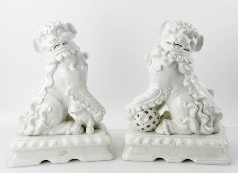 Pair of Chinese White Ceramic Foo Dogs (1 of 10)