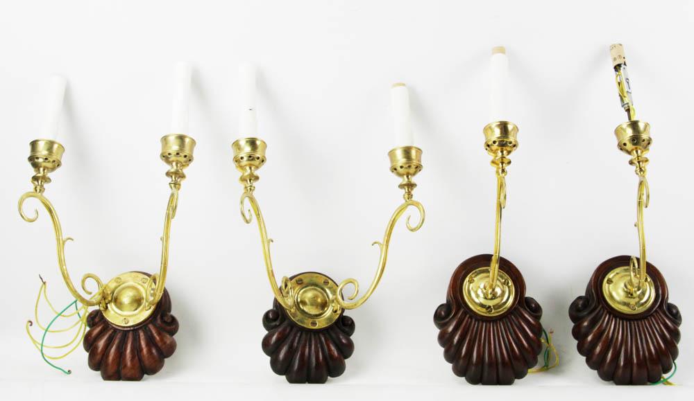 Two Pairs of English Brass and Walnut Sconces (1 of 8)