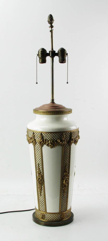C1920s French Porcelain Lamp with Brass Trim (1 of 7)