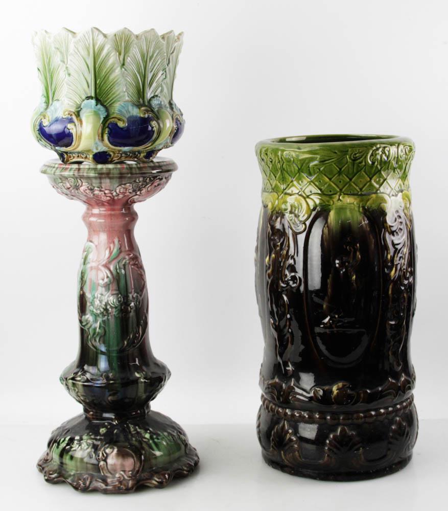 Late 19thC Majolica Planter and Umbrella Holder (1 of 7)