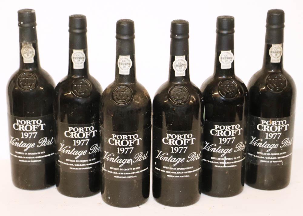 1977 Croft Vintage Port, (6): 1977 Croft Vintage Port, 750ml, (6) bottles. Stored in climate-controlled wine cellar. Provenance: Anthony Athanas Collection, Anthony's Pier 4, Boston, Massachusetts.