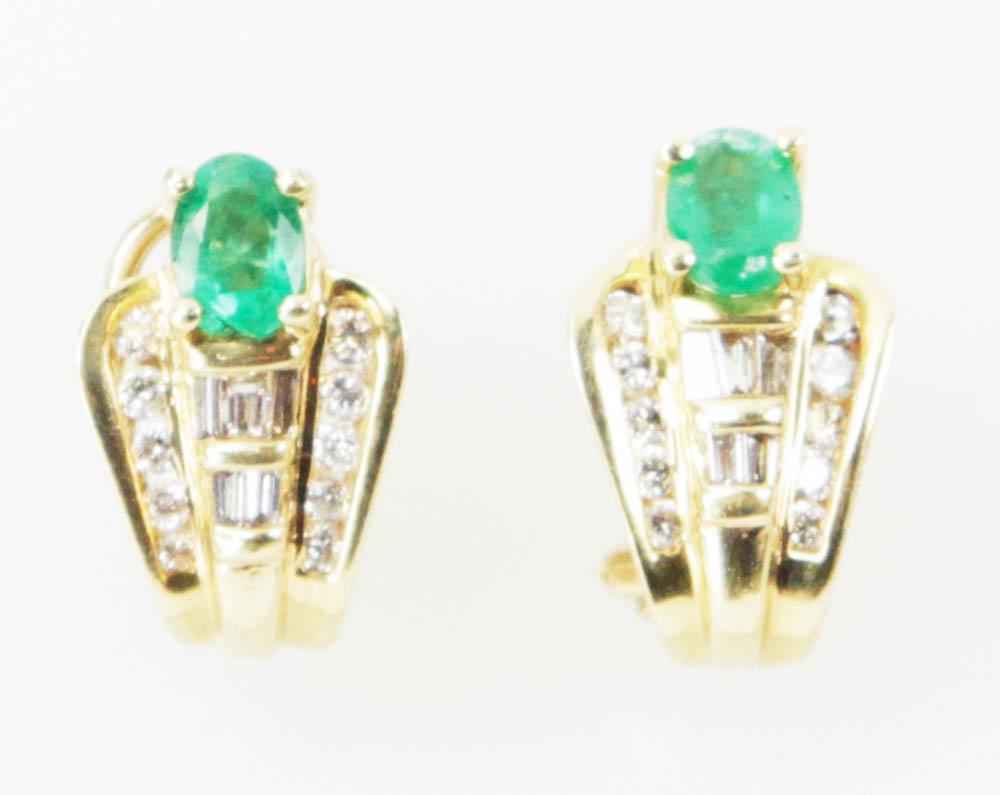 Pair of 14k Gold Diamond and Emerald Earrings (1 of 4)