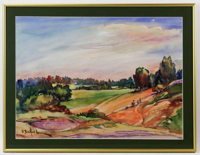 William Bradford Green, Landscape Watercolor: William Bradford Green, Sr., landscape, watercolor on paper, signed L/L, 17" x 23", framed 18" x 24". Provenance: Palm Beach Gardens, Florida estate.