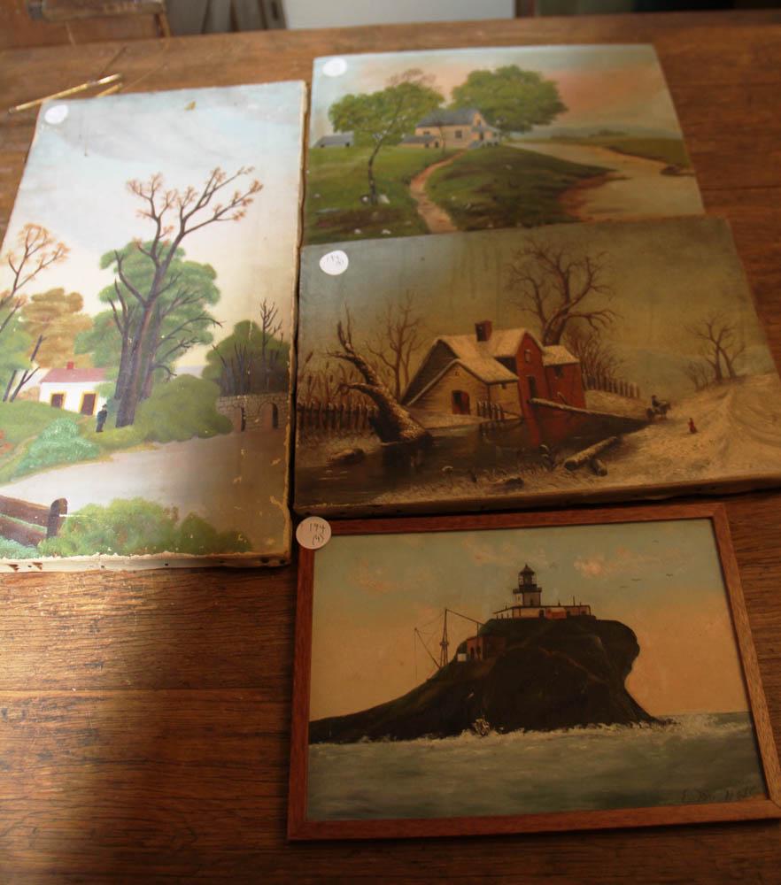Four Primitive Oil Paintings (1 of 6)