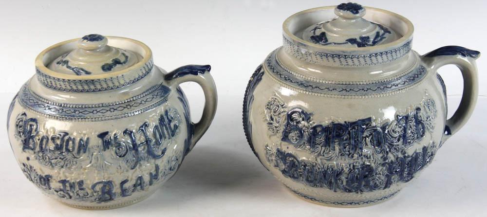 Pair of Vtg Cobalt Decorated Boston Bean Pots (1 of 3)