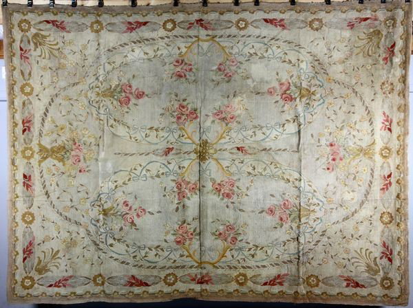 Aubusson Carpet: Aubusson room size carpet, 9' x 12'.