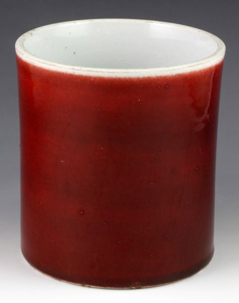 20th C. Chinese Ox Blood Brush Pot: Brushpot, China, early 20th century, the cylinder body decorated with beautiful ox blood glaze, 5 7/8"h x 5 3/5"w.