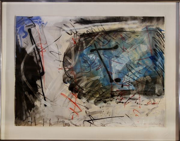 Markos, Abstract, Mixed Media: Andras Markos (Hungarian, b. 1950), abstract, mixed media on paper, 31" x 41", 43" x 52" (frame).