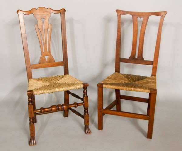 2 American Chippendale Chairs: Two antique American Chippendale chairs, 39 1/2"h x 19"w x 13"d.