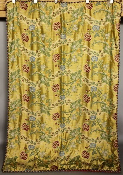 English Gold and Silk Bed Puff: English gold and silk floral bed puff, 78"l x 50"w.