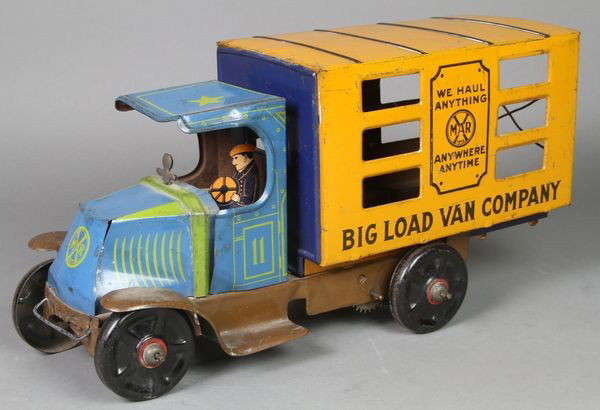 Toy Truck: Marx Big Load Van Company truck, Key wind, 6 3/4" x 13" x 4 1/2". Minor paint loss.