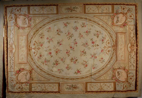 19th/Early 20th C. Aubusson Rug: Late 19th/early 20th Century Aubusson rug, 15' x 10' 2". As is.